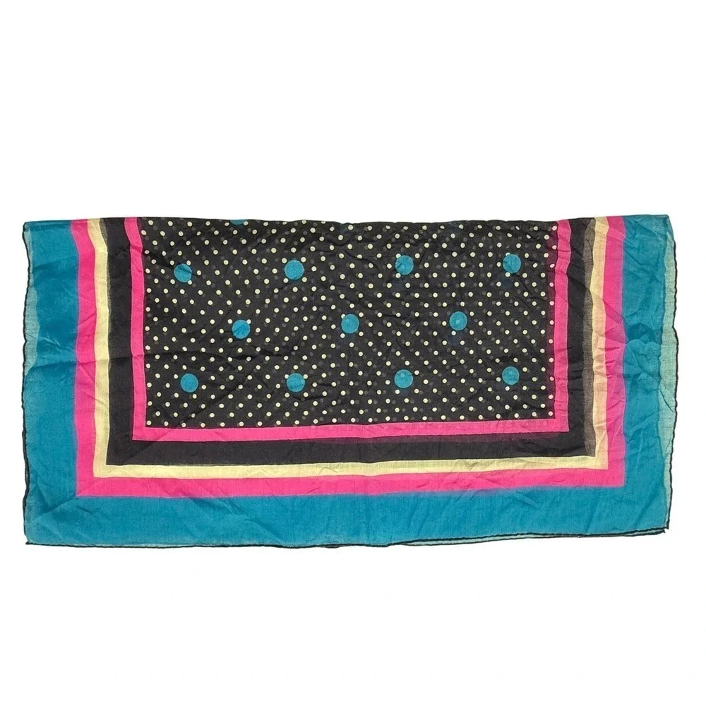 Fisba Stoffels Vintage Square‎ Scarf Blue Pink Black Polka Dot 19